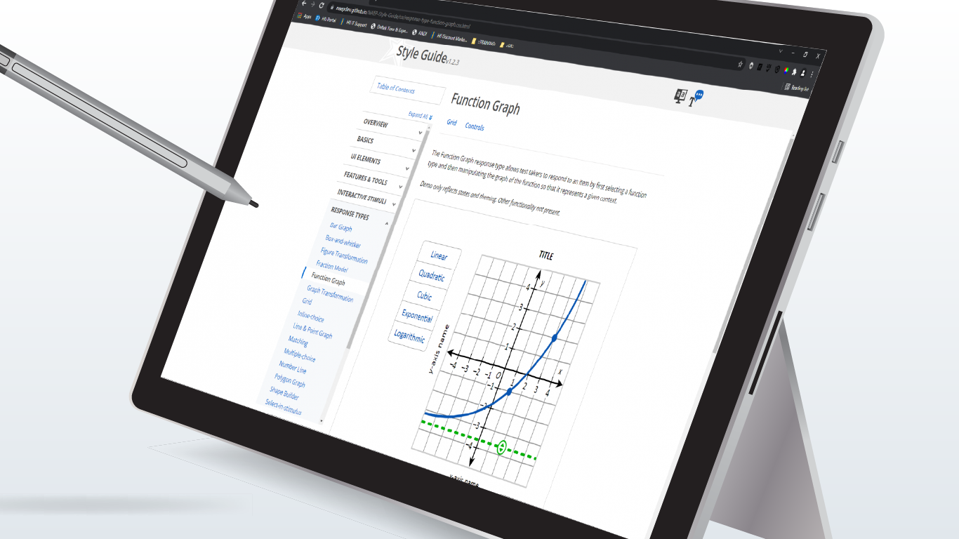 Tablet with screen showing a function graph from The NAEP Style guide.