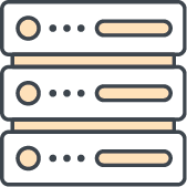 An icon of stacked data servers.